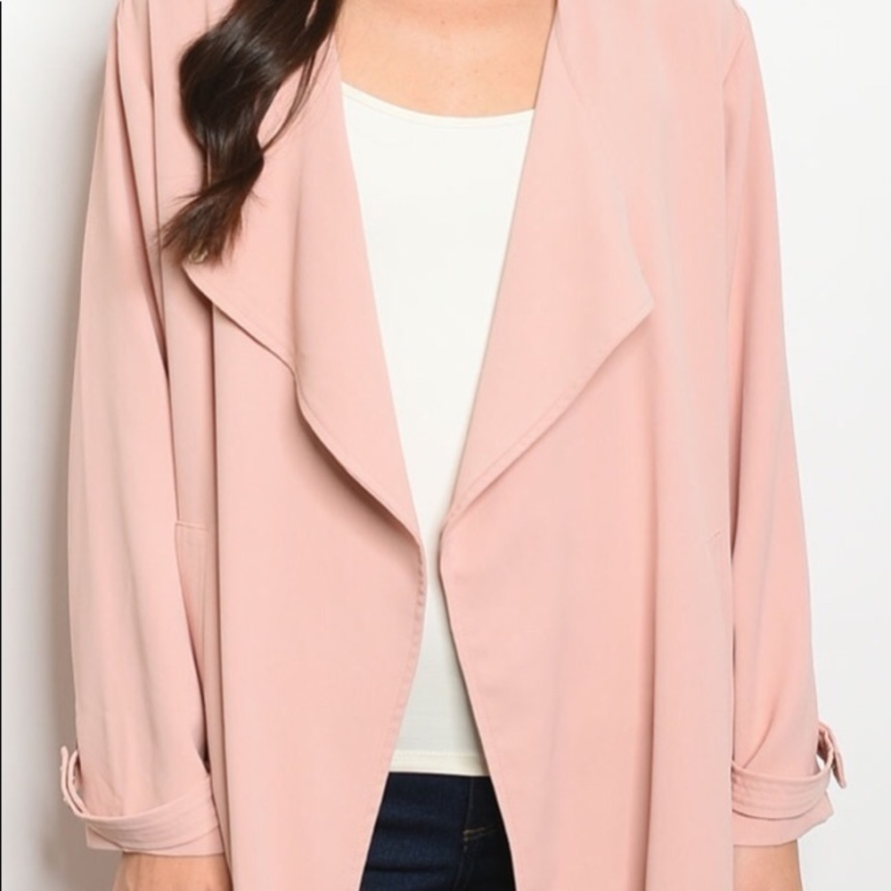 BLUSH PINK DETAILED LONG OPEN STYLE JACKET - Picture 3 of 9